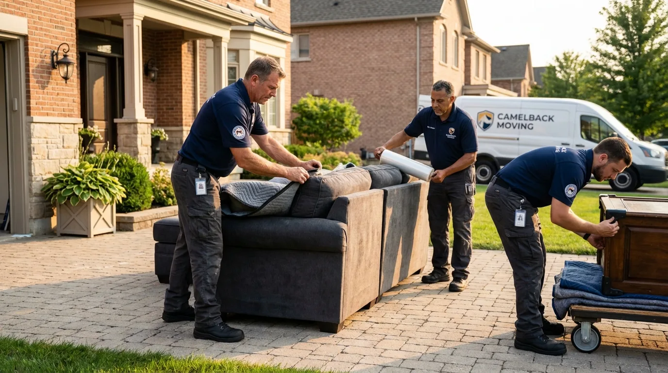 Large estate moving crew wrapping furniture in Turtle Lake, WI